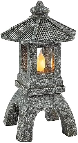 VP Home Pagoda Garden Statues Outdoor - 5.5"x4.25"x11" Solar Powered Statue Japanese Garden or Porch Decor - Polyresin Material Outdoor Zen Garden Lantern -Flickering LED Garden Light (Harmony Pagoda)