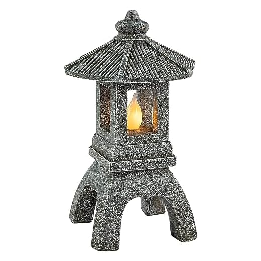 VP Home Pagoda Garden Statue, Solar Powered Statue Japanese Garden Decor, Outdoor Zen Garden Lantern, Flickering LED Garden Light (Tranquil Pagoda)