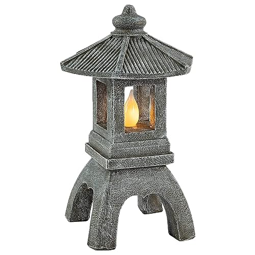 VP Home Pagoda Garden Statue, Solar Powered Statue Japanese Garden Decor, Outdoor Zen Garden Lantern,...