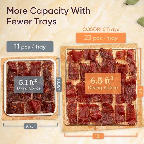 COSORI Food Dehydrator for Jerky, Large Drying Space with 6.48ftยฒ, 600W Dehydrator Machine, 6 Stainless Steel Trays, 48H Timer, 165ยฐF Temperature Control, Yogurt Maker, for Herbs, Meat, Fruit