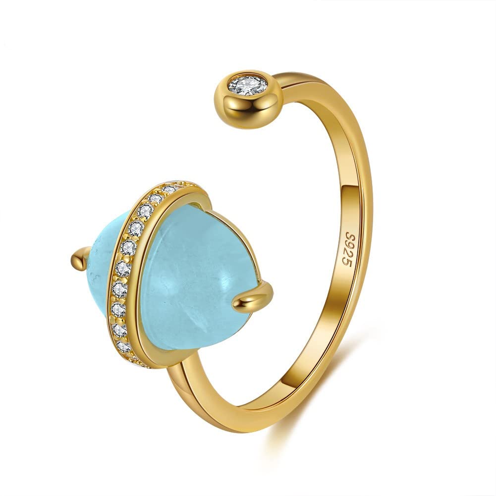 Bague Aigue-Marine Naturelle plaqué Or 14K Effie Queen GMR03