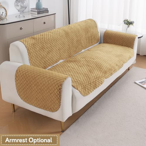 Image of HOKIPO Quilted Sofa Cover for 3 Seater for Seat & Back, 'Quilt Classic' Yellow (IN-927-YLW*2)