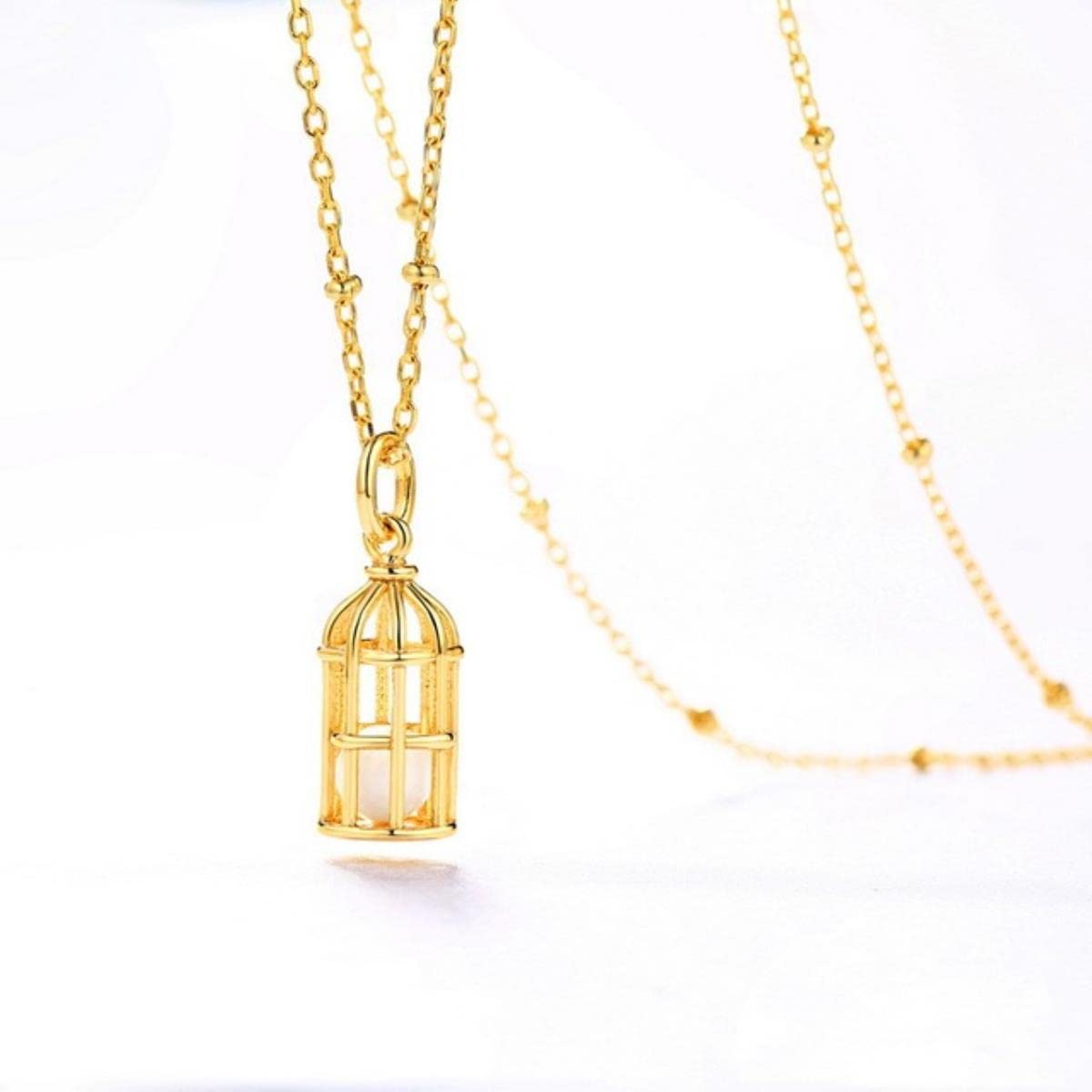 Collar de Oro de 9 Quilates Cabra Blanca Preciosa Jaula de pájaro S925 Colgante de Plata esterlina joyería Fina para Mujeres joyería de Lujo