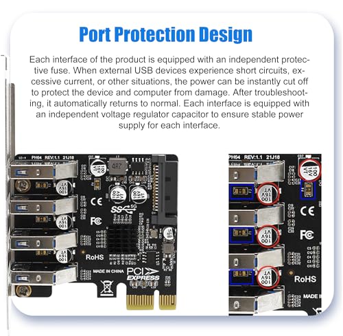 Image of PCI-E USB 3.2 GEN1 Card 4-port PCI Express to USB-A Expansion Card, 5Gbps USB 3.0 Port Controller Adapter for Windows 11 /10 /8 /7 /XP /Vista /LINUX, Can Connects to High Power Devices to 15PIN Power Supply