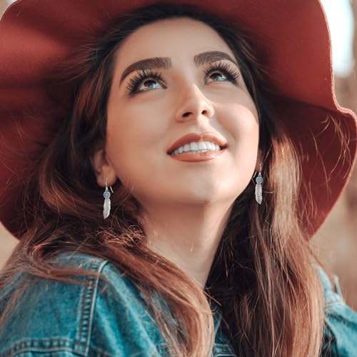 Sterling Silver Turquoise Feather Ring Earrings Women Men Feather Adjustable Ring Vintage Style Western Jewelry Gifts3