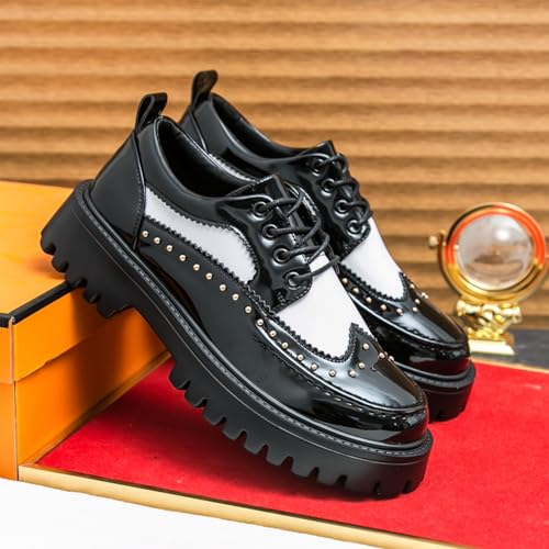 Men's Patent Leather Platform Block Heel Derby Shoes Fashion Studded Lug Sole Lace Up Oxford Shoes Casual Business Office Dress Shoes3