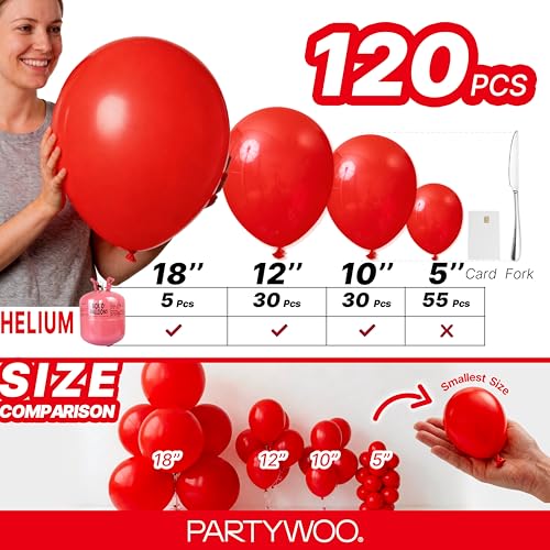 Image of PartyWoo Red Balloons 120pcs Different Sizes of 18 12 10 5 Inch