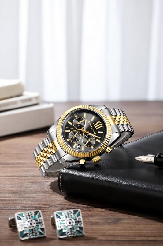 Image of Giordano Chronograph Watch for Men with Round Sunray Dial, Quartz Movement, Three Sub-Dials, Date Display, Roman Numeral Marker, Stainless Steel Strap - GZ-50217