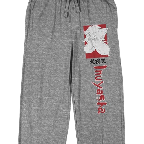 Inuyasha Red & White Art Adult Gray Sleep Pajama Pants2