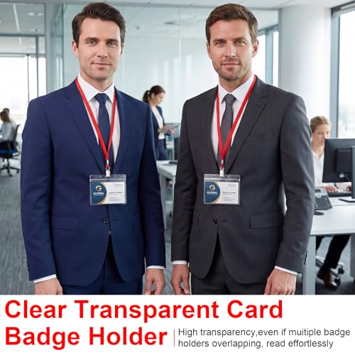 Image of Marspark 10 Sets 4 inchx3 inch Name Badge Holder with Lanyard Bulk, Red | Waterproof Reusable Plastic with Clip, ID Badges Business School Conference Use, Lanyard Strap for Employees Students Events
