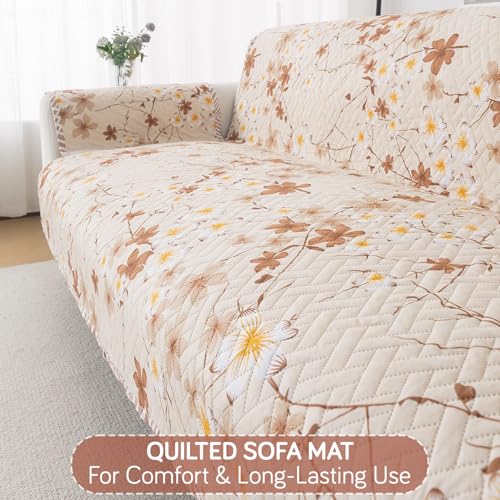 Image of HOKIPO Double Sided Quilted Sofa Cover 5 Seater Fully Covered, (3+1+1) Sofa Cover Set, Easy Drape Series, Golden Bloom (IN-1101 + IN-1099 * 2-ED8)