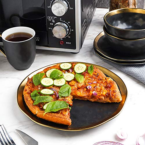 Image of Stone Lain Florian Modern Porcelain Dish Set, 32-Piece Dishes for 8, Gold and Black