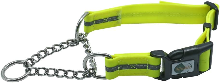 NIMBLE Stainless Steel Chain Martingale Collar, Waterproof Reflective Training Collar for Large Medium Dogs (Large, Yellow)