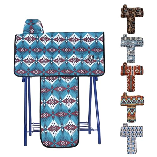 Harrison Howard Sturdy Waterproof Western Saddle Cover with Stylish Prints That Stand Out Keep Your Saddle in Pristine Condition Perfect for Showing or Riding Events -Classic Indian Teal