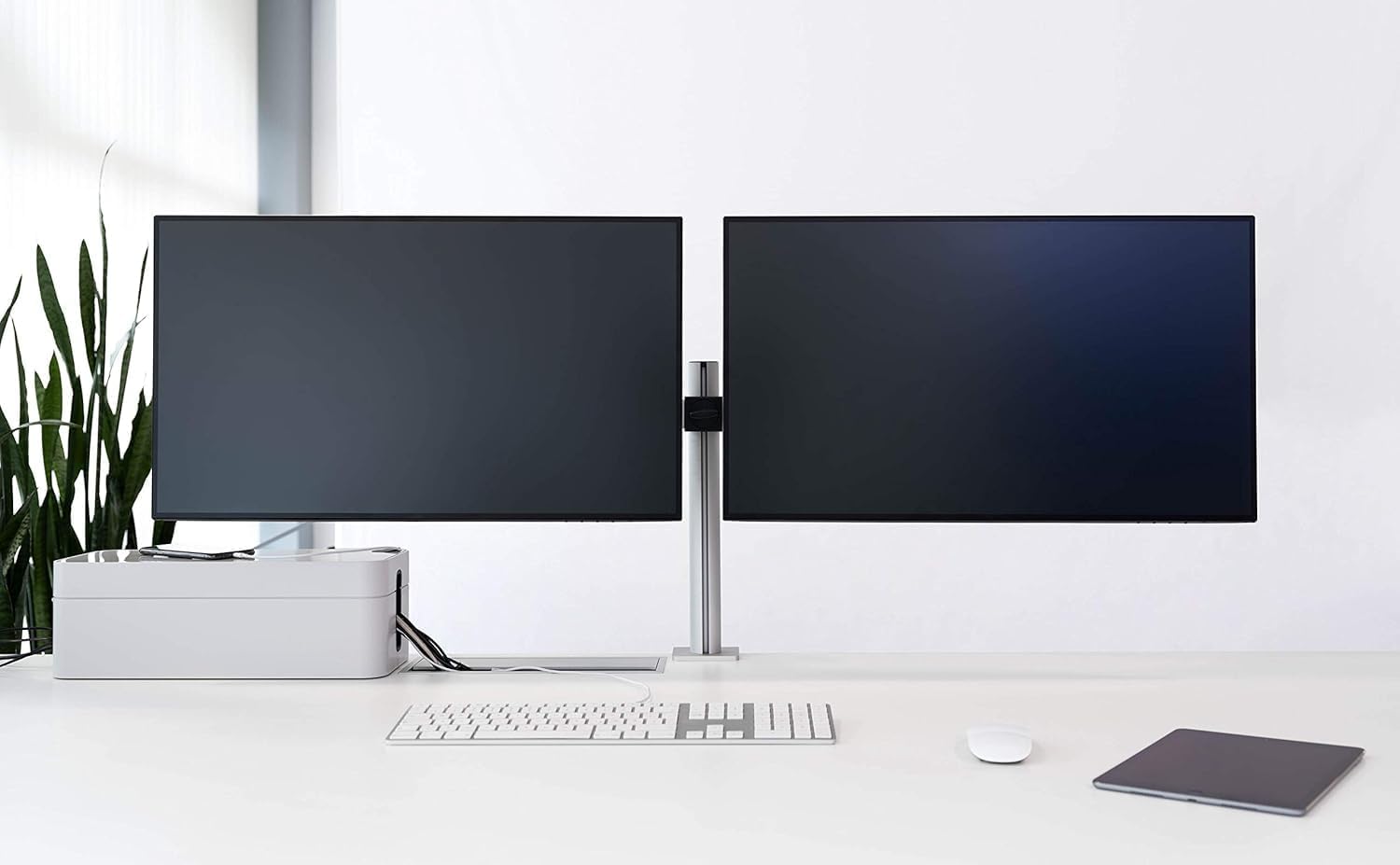 DURABLE Office Products Monitor Mount for 2 Screens with Desk Clamp, 360-Degree Rotation, Tiltable, for VESA Screens 21-27", User-Friendly, Silver (508523)