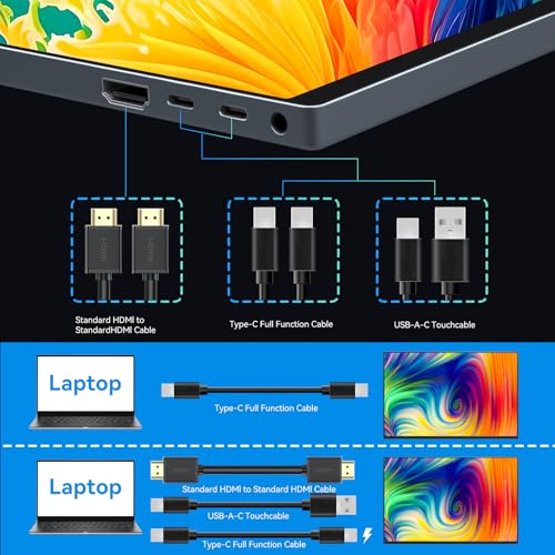 Image of 16 inch Touchscreen Portable Monitor,1920x1200P IPS Travel Secondary Screen,USB-C HDMI Plug&Play w /Foldable Stand,Dual Extender for Laptop Mac Phone Switch PS5 Xbox Office Gaming