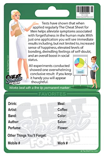 Top Shelf Fun Cheat Sheet for Men - an Epic Life hack for Your Wallet, The Credit Card Sized Protector of Humanity, The Guardian of Stupid Men, and The Perfect Stocking Stuffer!2