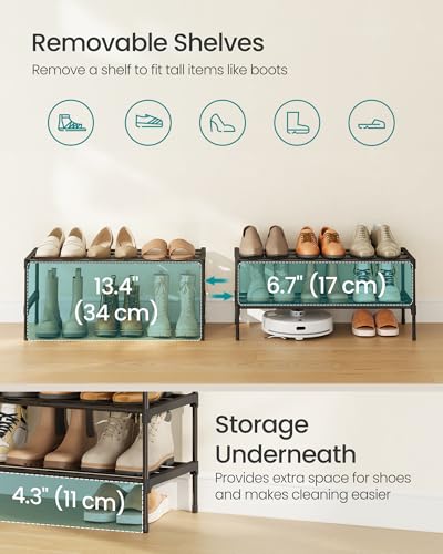 Image of SONGMICS 2-Tier Shoe Rack for Closet, Compact Metal Shoe Organizer Shelf for Entryway, Bedroom, Small Spaces, Stackable, 11.8 x 24.5 x 12.2 Inches, Black ULSA122BH01