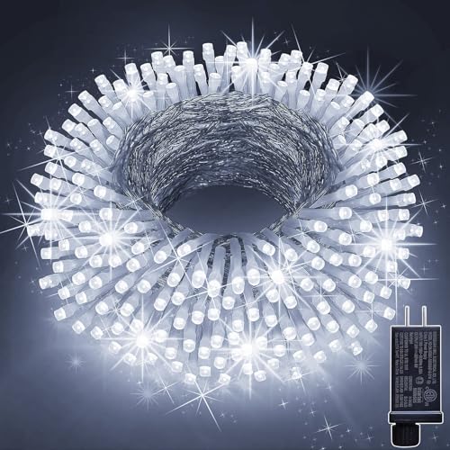 KNONEW 197FT 500 LED Christmas Lights Outdoor String Lights 8 Modes & Memory Fairy Lights Plug in Waterproof LED String Lights for Xmas Yard Tree Wedding Party Holiday Decorations (Cool White)