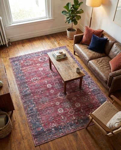 Tapete Maahru 5'3''x8' Rojo Vintage Lavable