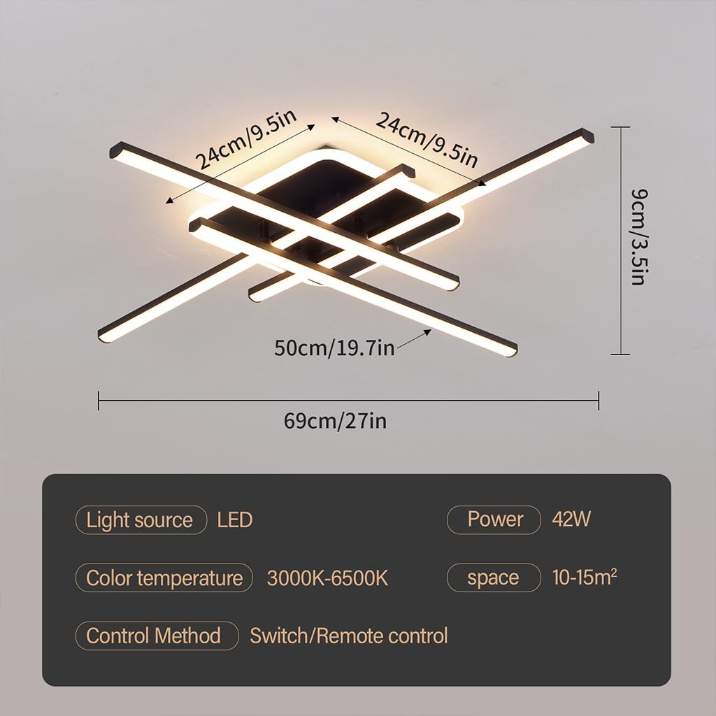 Lampada da soffitto Moderna a LED dimmerabile per Camera da Letto con Telecomando. Lampadario Creativo lineare Lungo da 42 W, Adatto per Ristorante, Soggiorno, Cucina, Isola.