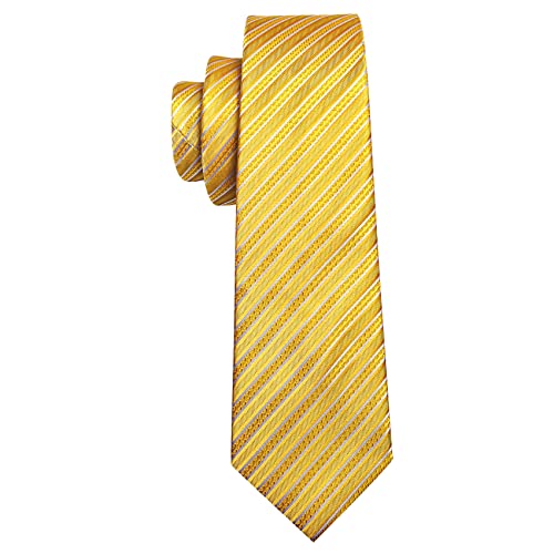 Image of Barry.Wang Man Stripe Ties Set Silk Woven Pocket Square Necktie Cufflinks Formal Party Business