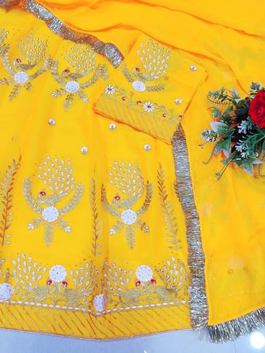 Image of Fancy Heavy Embroidery Work Shimmer Silk Semi-stitched Rajasthani Poshak Rajputi Lehenga Choli For Women