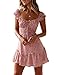 Produktbild Ybenlover Damen Blumen Sommerkleid High Waist Volant Kleid Vintage Minikleid Strandkleid, Ziegelrot, M