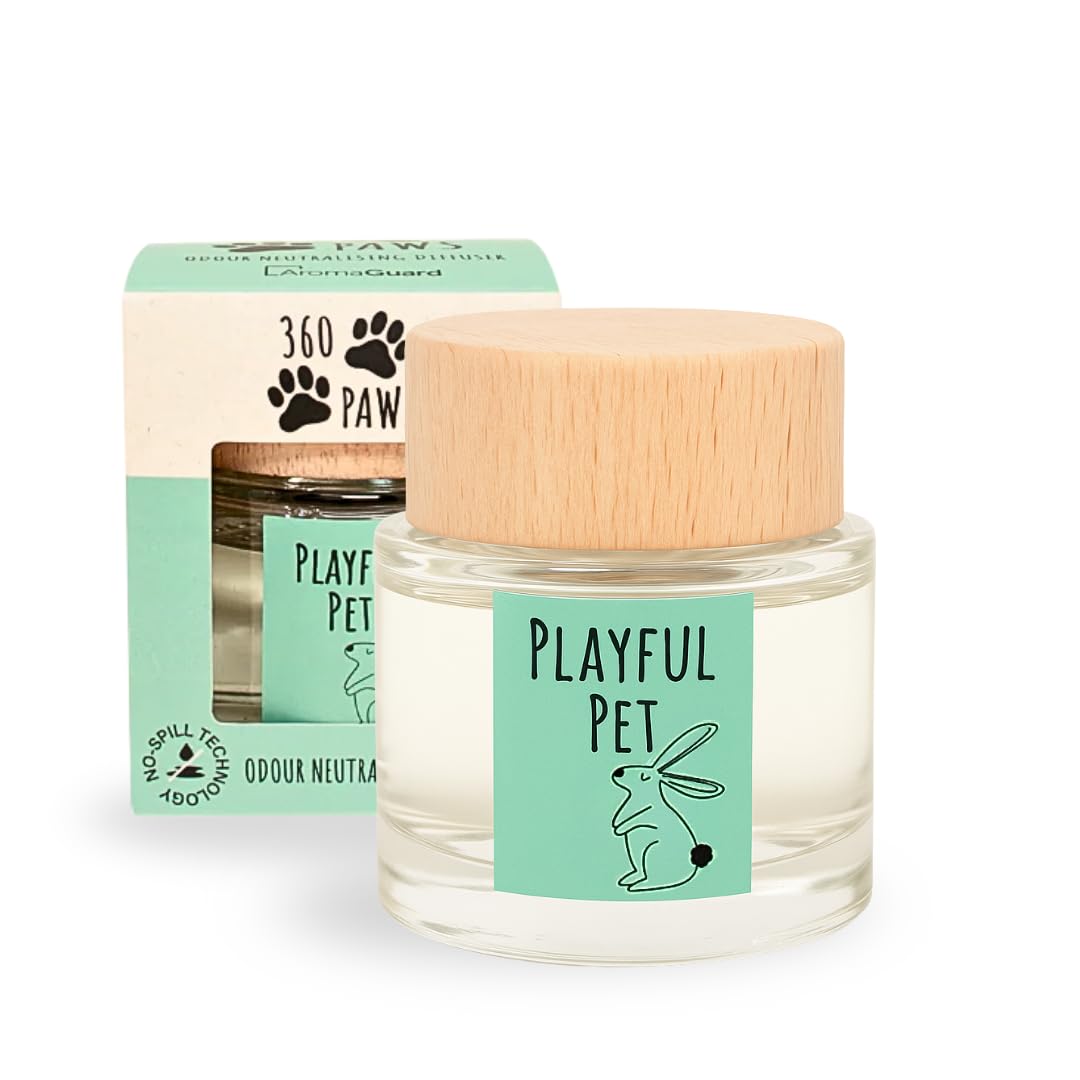 Playful Pet Odour Neutralising Diffuser – Fresh Cotton & Musk | AromaGuard™ No-Spill Pet Odour Eliminator with Natural Wooden Cap | Long-Lasting Up to 45 Days | Pet-Safe Home Fragrance (80ml)