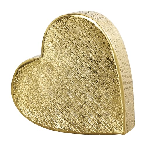 Escultura decorativa metálica de corazón en aluminio dorado miniatura 1
