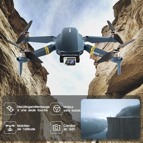 Drone avec camera 4K HD pour débutants - Portée 800 mètres, 60+ min de vol, Moteur brushless, Auto Hover, Auto Follow, WiFi FPV, pliable (3 batteries) – Image 3