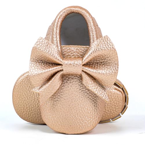 Image of Bebila Double Bow Fringe Baby Moccasins - Soft Sole Baby Shoes Girls Toddler Crib Flats