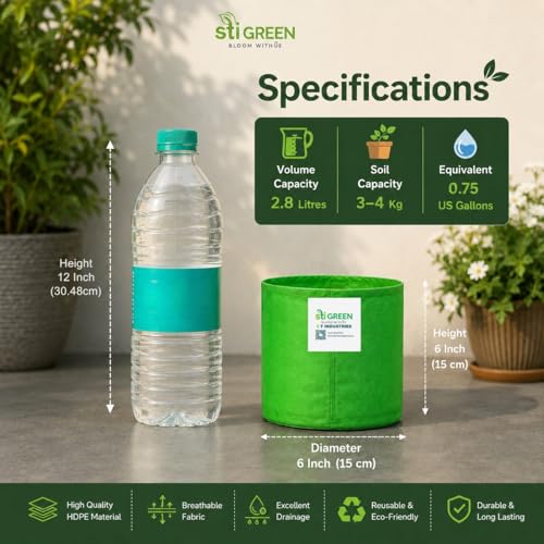 Image of HDPE Gnch Bags ags Plants 6x6 Inch (Pack of 1) | 260 GSM Heavy Duty UV-Protected Round Green Colour Plant Bags for Terrace and Vegetable Gardening | Strong & Reusable|
