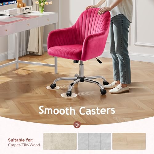 Image of Warmiehomy Velvet Chair for Home Office, Adjustable Swivel Computer Chairs with Arm Rest for Bedroom Living Room Make-up Room, Deep Pink