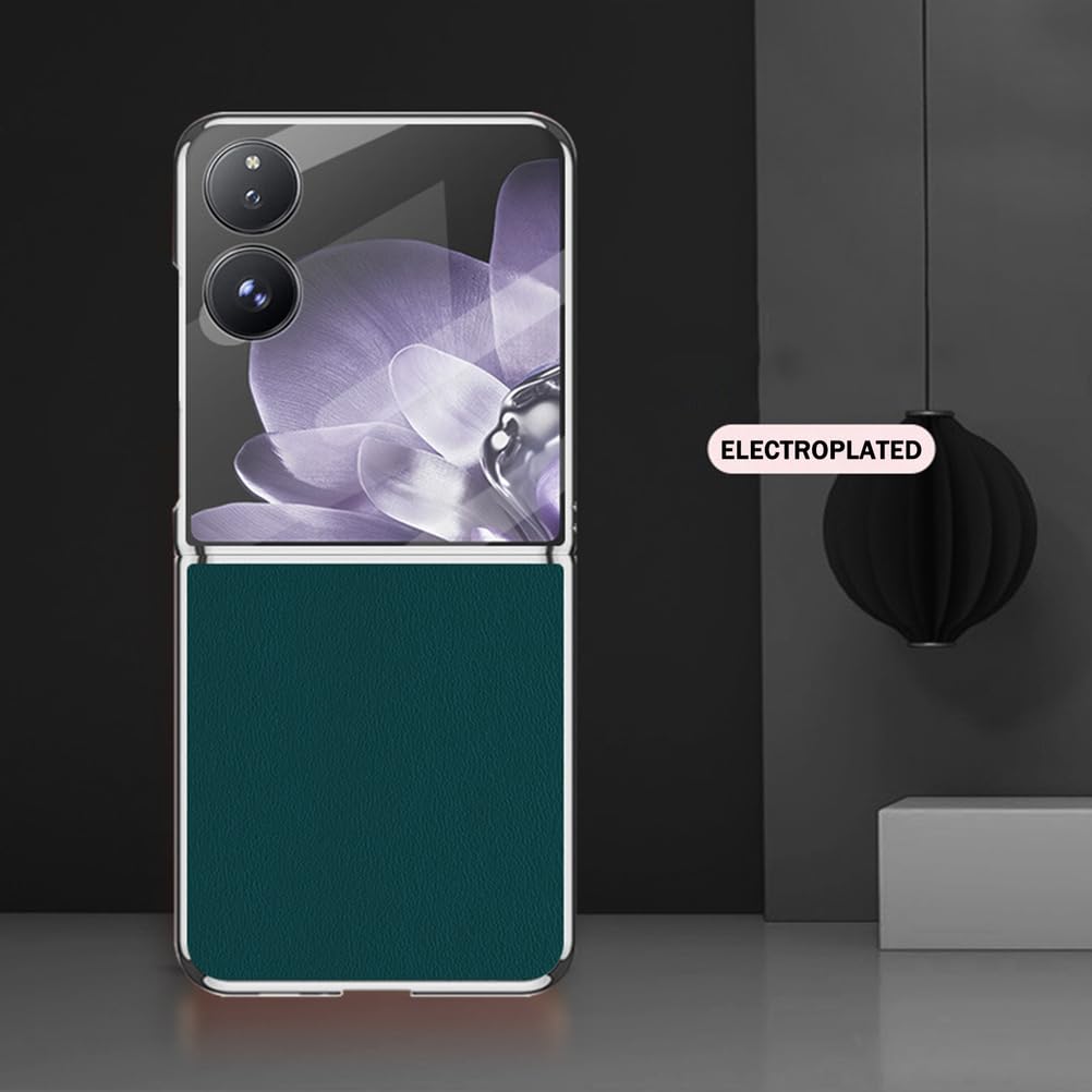 Coque pour Xiaomi Mix Flip 2, Galvanoplastie Étui Cuir Rétro Luxe avec Verre Trempé Protection Écran Housse Mince Antichoc,Noir,Flip 2