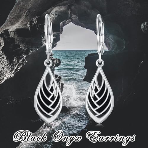 PELOVNY Turquoise/Black Onyx/Moss Agate/Larimar/Lapis Lazuli/Abalone/Moonstone/Pink Opal Earrings S925 Sterling Silver Teardrop Dangle Earrings Jewelry for Women Mothers Day Birthday Christmas Gifts2