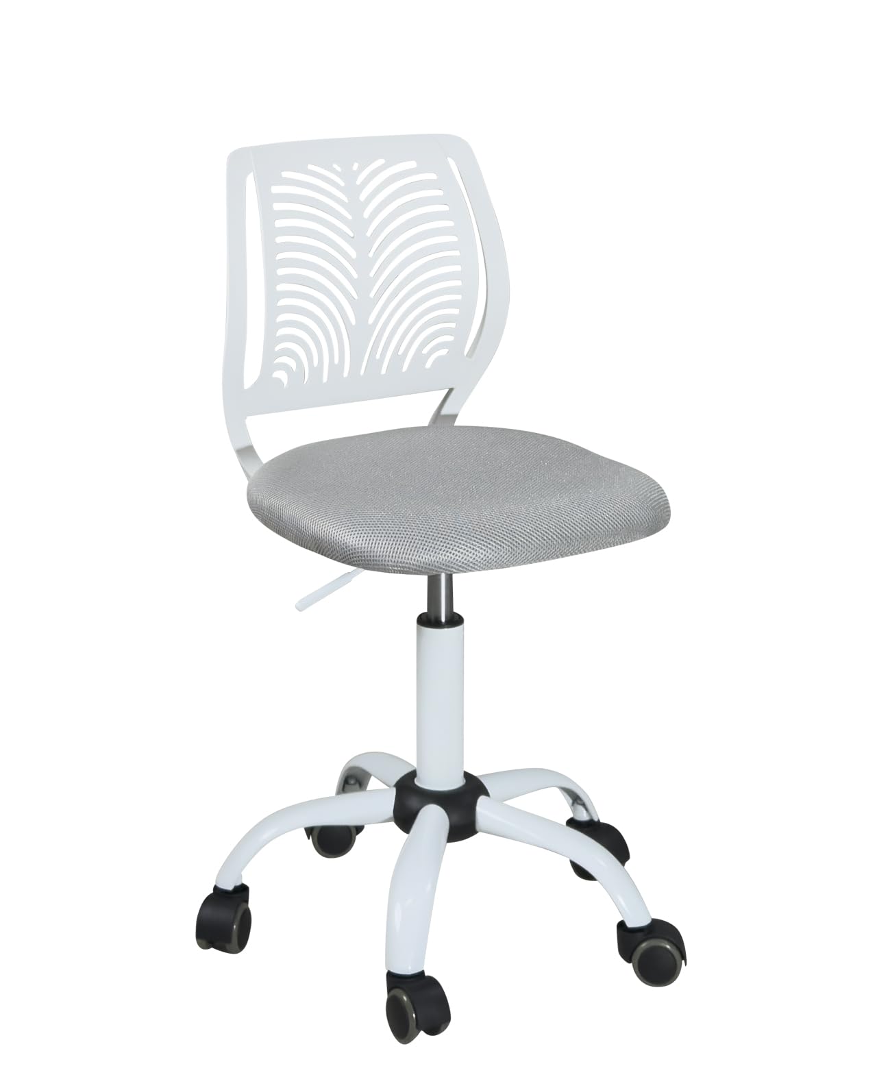 KAYELLES Silla de oficina infantil - Junior Altura ajustable giratoria ruedas flexibles SAWI (blanco y gris)