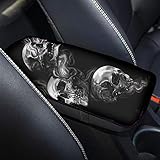 Buybai Skull Center Console Armrest Cover Pad Universal Fit Soft Comfort Center Console Armrest Cushion for Car, Funny Car Armrest Cover