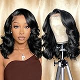 Douyin Bob Wig Human Hair 13x4 Lace Front Wigs Human Hair Pre Plucked Body Wave 180% Density 14 Inch HD Lace Frontal Short Glueless Wigs for Women (14 inch, Natural Black)