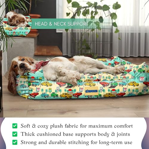 Image of SITSNOOZE Medium Dog Bed (5 to 10kg) for Beagle, Pug, French Bulldog - Extra Soft Washable Lounger Cushion, Orthopedic Mattress, Waterproof Anti-Slip Base Luxury Cotton Pet Bed (Print 18, M)