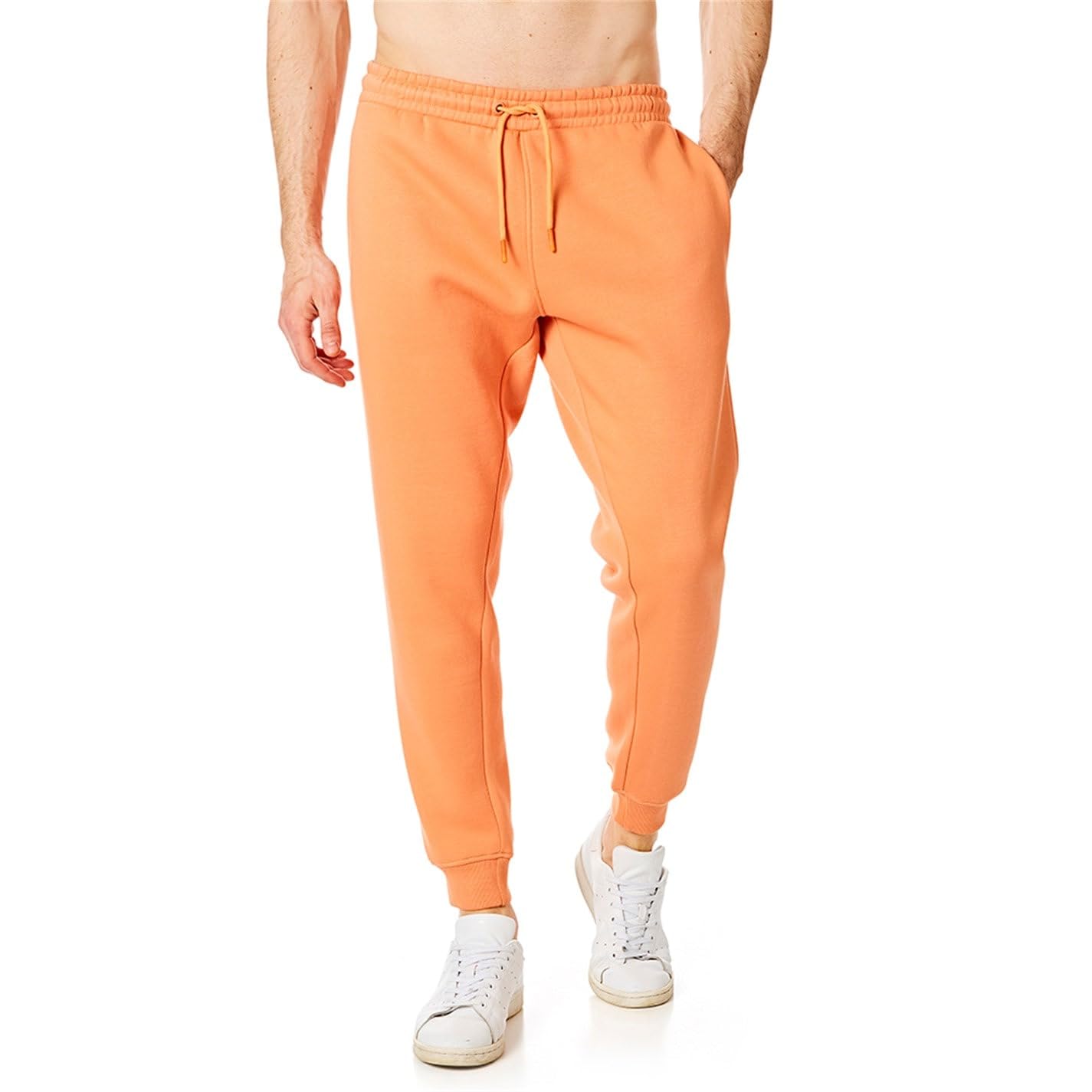 RIPT Men’s Fleece Joggers with Drawstring Waist Cuffed Tracksuit Bottoms with Pockets Soft Touch Sweatpants for Gym & Loungewear (Orange, L)