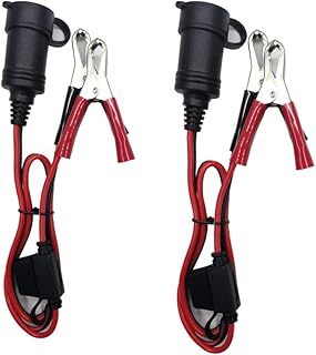 Battery Clips to Cigarette Lighter Adapter Extension Cord - 2FT（10FT) Female Car Cigarette Lighter Socket 12v-24v Battery Clip-on Extension Cable with 15A Fuse (2FT - 2PACK)