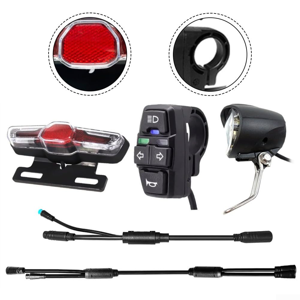 Honseadek Kit di luci per bicicletta elettrica impermeabile con luce del freno e indicatori di direzione, set di fari lampeggianti dinamici per la conversione di biciclette elettriche