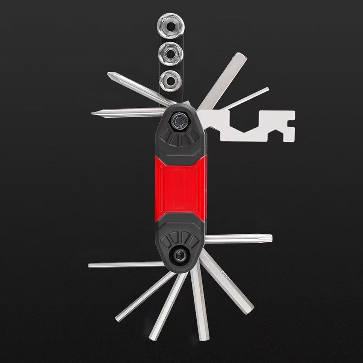 16 en 1 Outil de Réparation de Vélo Outil Multifonction pour Sac à Main (rouge)
