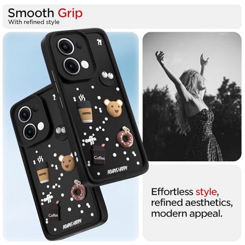 Image of Pikkme Back Cover for Oppo Reno 13 5G | 3D Cartoon Silicone Case Cute & Fun Full Protective Bumper Cover (Black)