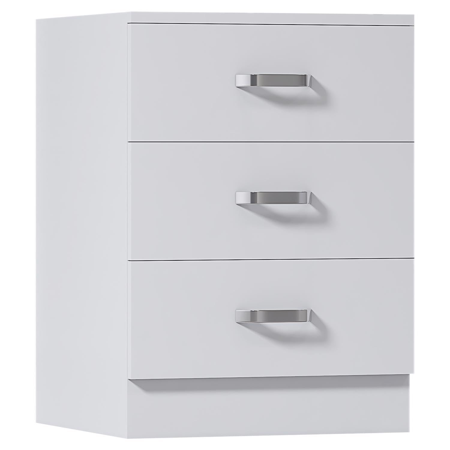 FWStyle 3 drawer matt white bedroom chest bedside table furniture. W40 x D40 x H56cm.