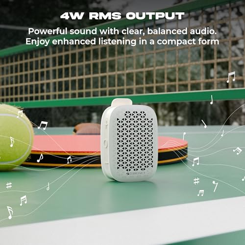 Image of Zebronics Portable Bluetooth Speaker, 4W Output, Up to 6Hrs Playback, Magnetic Clip Design, BT v5.4, TWS Pairing, LED Indicator, Call Function, Media /Volume Control, Type-C (Clipper Pro, White)
