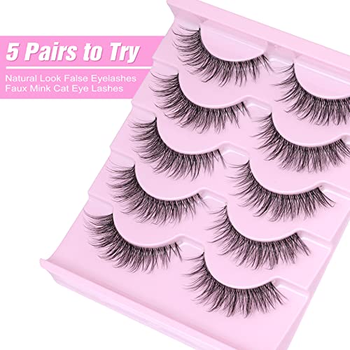 Natural Lashes Mink Clear Band Short Eyelashes 14Mm False Eyelashes Faux Mink Cat Eye Lashes Wispy Strip Eyelashes Pack By Winifred #TOP5