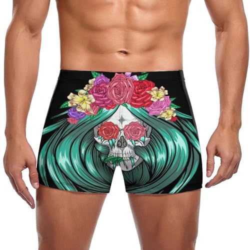 Maillot de Bain Slip Crâne Vert Homme Boxer Short de Bain