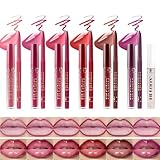 sam sugar 6 Lip Liner + 7 Lip Gloss Set Smooth Long-Lasting Lip combom Kit Hydrating Lip Gloss Liquid Lipstick for Women & Girl（Glossy）
